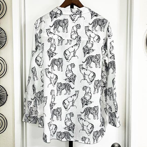 Cynthia Rowley Anthropologie Womens 100% Linen Blouse - White Black, Size XL - Picture 4 of 7